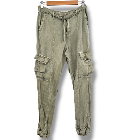 Nicole Miller Women's Linen Blend Utility Cargo Slim Leg Pants Olive Green Small - Picture 1 of 15